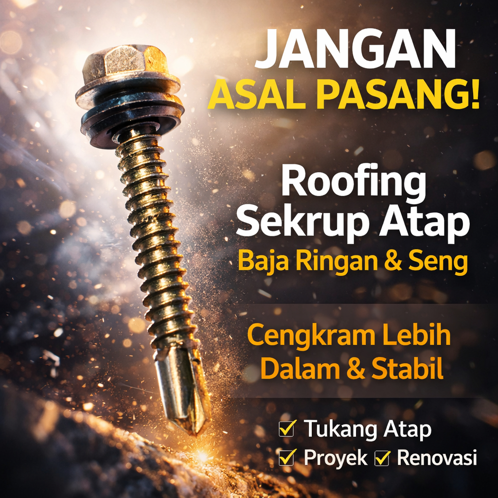 Roofing (Paku/Skrup Atap) – Baut Roofing untuk Baja Ringan & Seng | Nempel Kuat, Anti Kendor