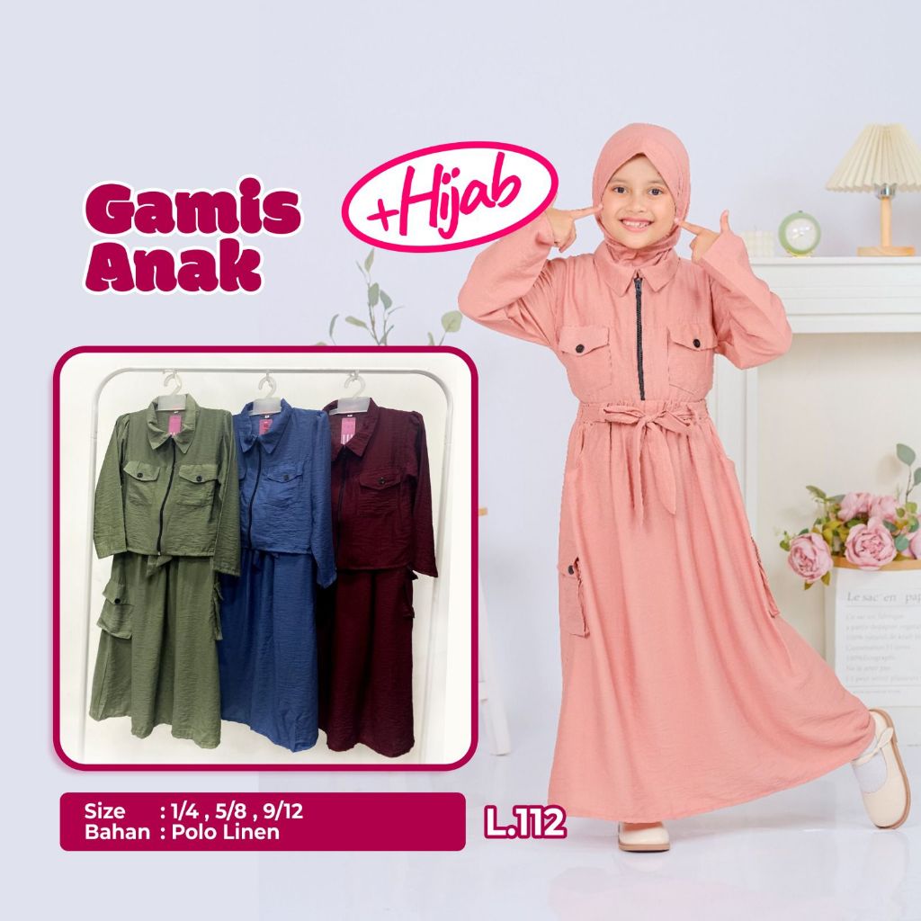 Gamis Anak Setelan Rok Cargo /Resleting Model Terbaru