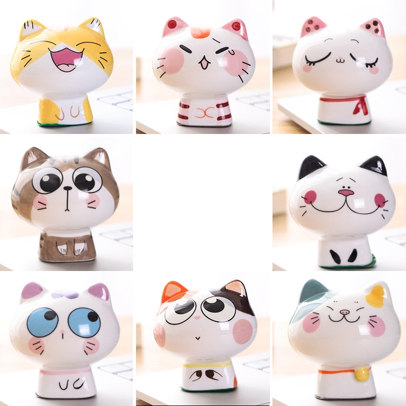Patung Kucing Imut Hok Mini Hias Meja Kantor & Kamar Keramik Hadiah Kecil Imut