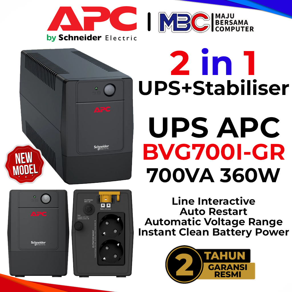UPS APC Easy 700VA BVG700I-GR 360W 230 AVR Garansi 2 Tahun - UPS Stabilizer Stavolt AVR 700VA 1200VA