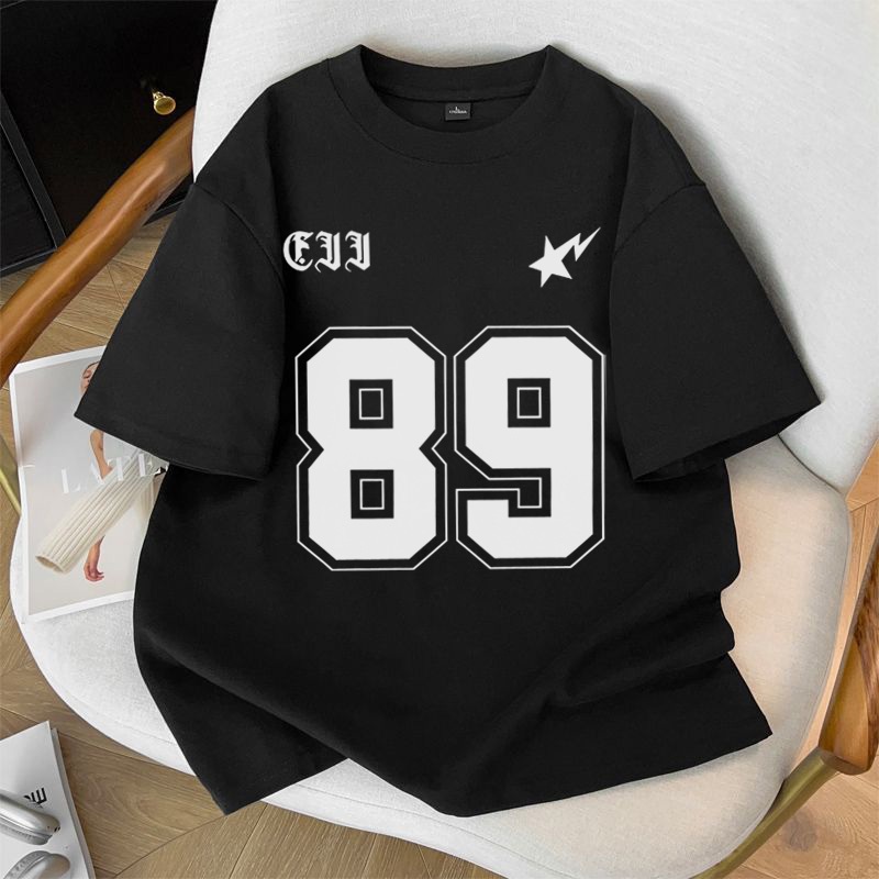 Kaos Pria Wanita Oversize Motif Angka 89 Viral | Kaos Distro Putih untuk Pasangan | American Sporty 