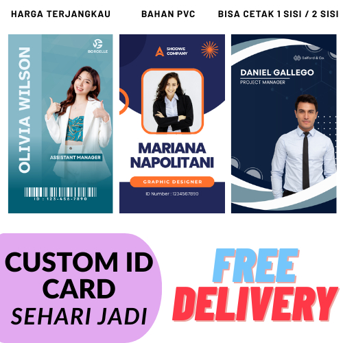 Cetak Kartu Id card Custom Bahan PVC Card Premium Tebal Id card Identitas Karyawan / Panitia / Sekol