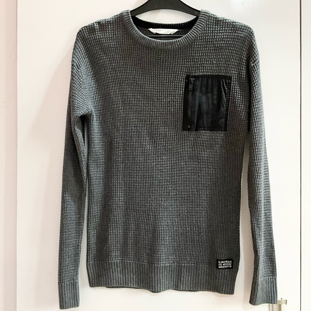 H&M HnM Sweater Sweatshirt Pakaian Wanita Rajut Lengan Panjang Grey Original