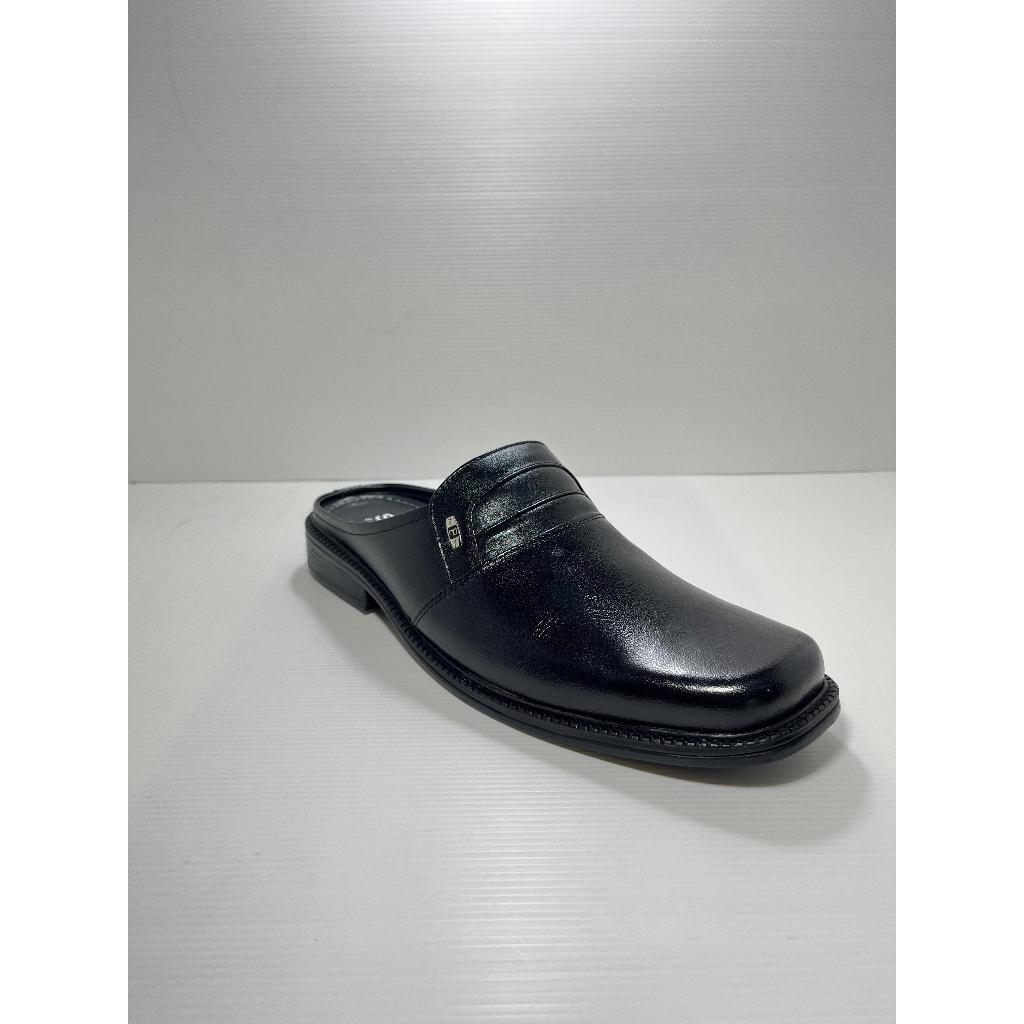 Sepatu sandal kulit slop bustong pria Suntour SVK 59 Hitam