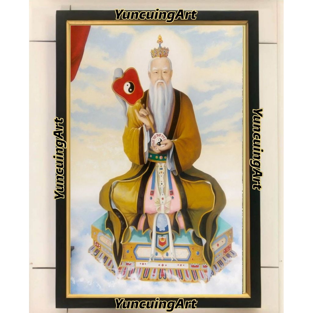 hiasan dinding lukisan cetak Dewa TAI SHANG LAO JUN lao zi plus bingkai ukuran 65×45