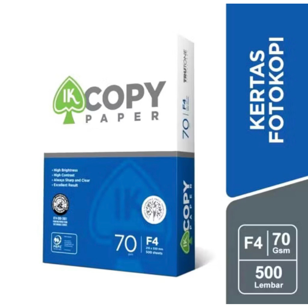 Kertas IK Copy Paper F4 F4B HVS 70gsm 500 sheets 216x330mm 1 rim