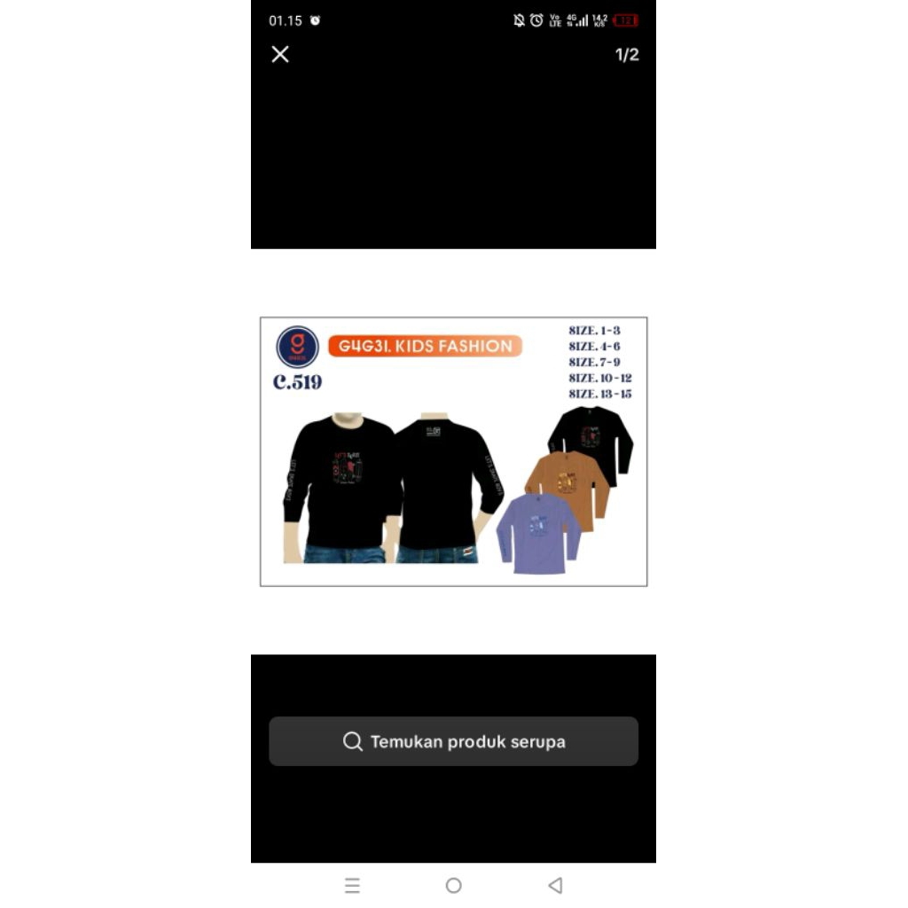 kaos anak Gugel tanganpanjang