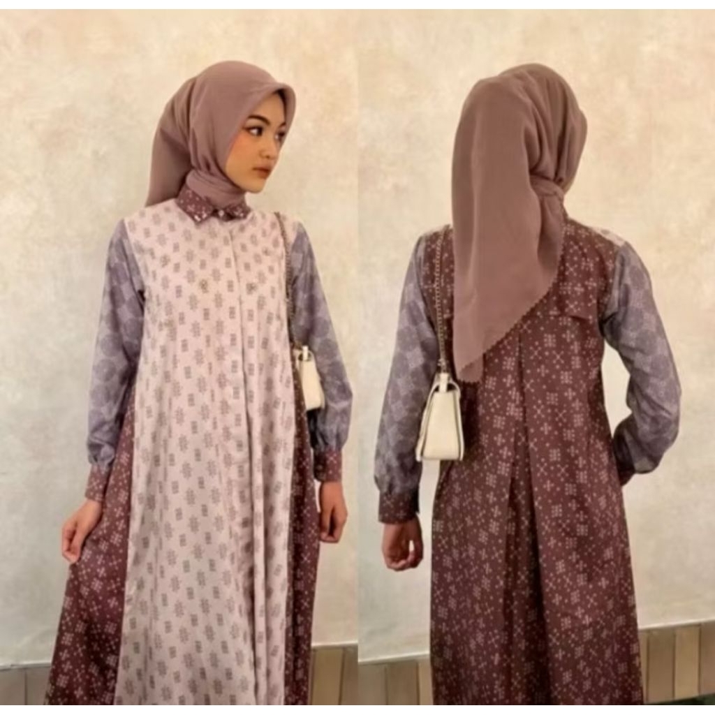 Mahali Mix Pattern dress-gamis wanita bahan premium pattern original by 4season hijab ( pandora dres