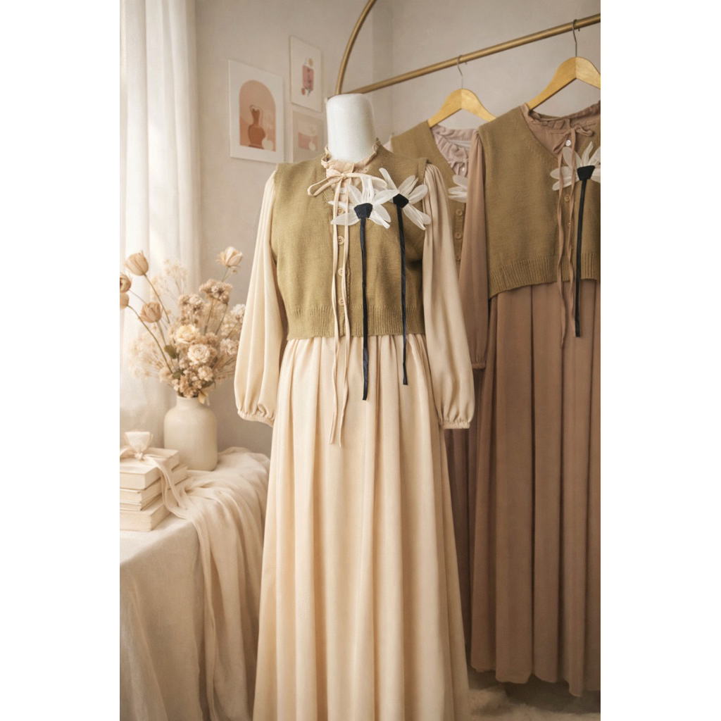 YUNA Gamis Midi dress lengan panjang gaya korea