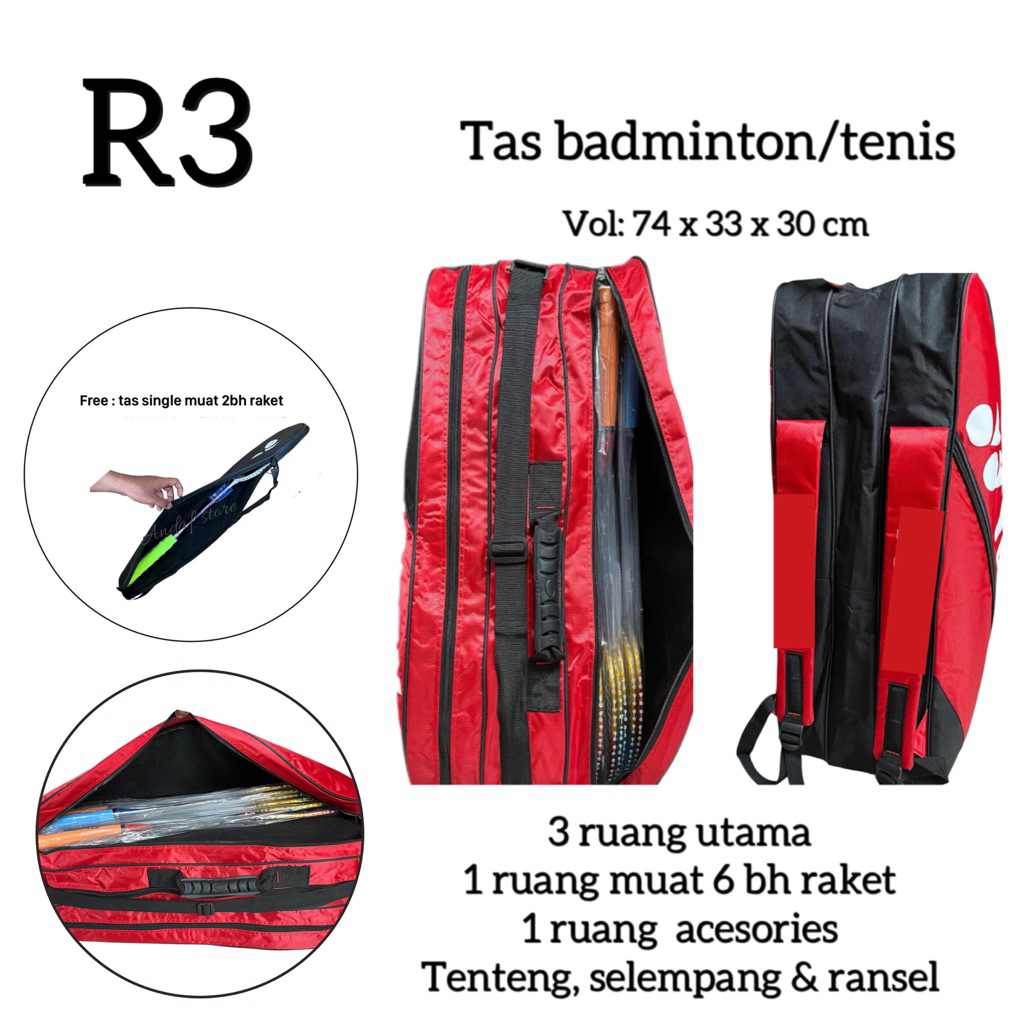 Tas raket badminton 3R  free tas raket single