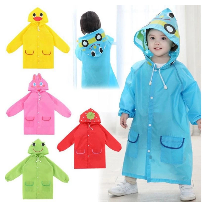 Jas Hujan Anak Karakter 3 - 7 Tahun Motif Hewan Raincoat Balita Jubah Hoodie Lengan Panjang/ Jas Huj