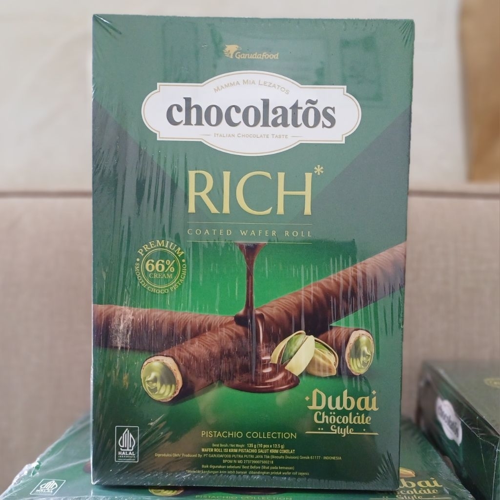 Chocolatos Rich Wafer Roll Chocolate Dubai (1 Karton isi 8 pack)