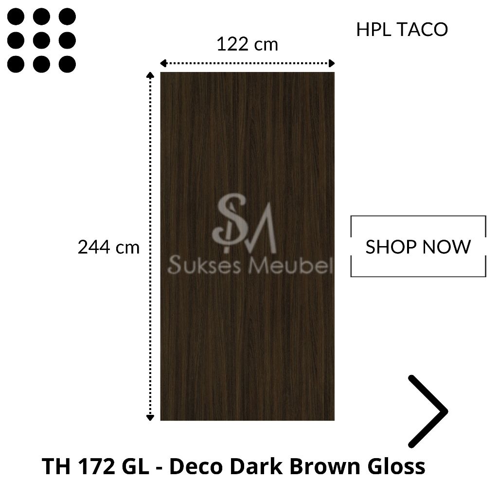 TACO HPL Woodgrain TH 172 GL - Deco Dark Brown Gloss | Per 1 Lembar Ukuran 1220 mm x 2440 mm