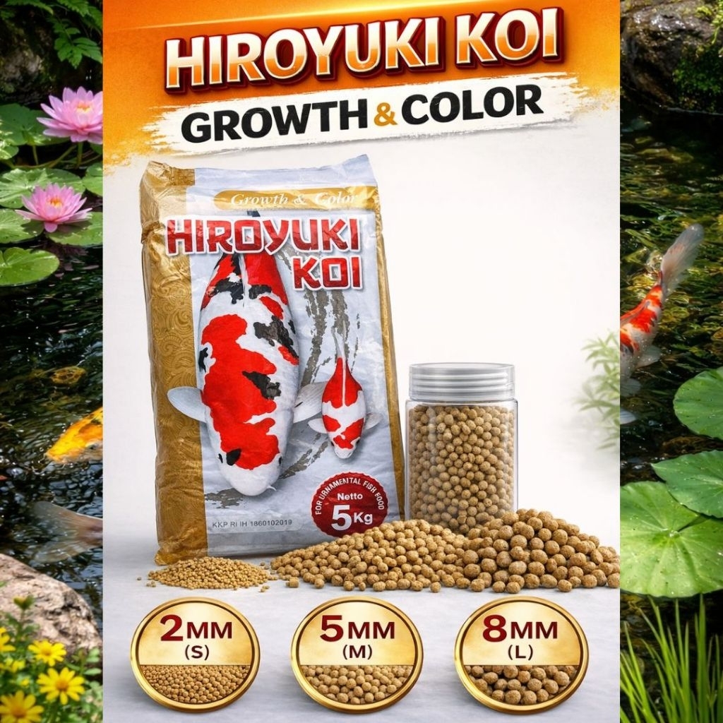 Pakan Koi Hiroyuki Growth And Color (GnC) 5kg 2/5/8 Protein 43 - Untuk Pertumbuhan Dan Warna