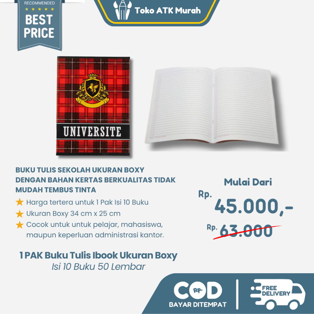 Buku Tulis Boxy 50 Lembar iBook - Buku Tulis Sekolah Ukuran BigBoss (1 Pak isi 10 Lembar)