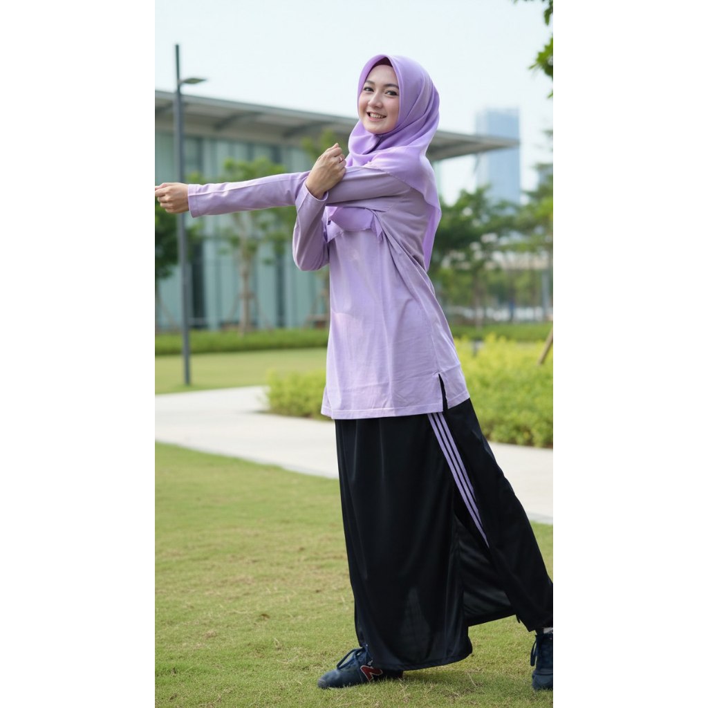 Set Baju Olahraga RokCelana Ayesha Rok Celana Trening Baju Olahraga Muslimah Ungu