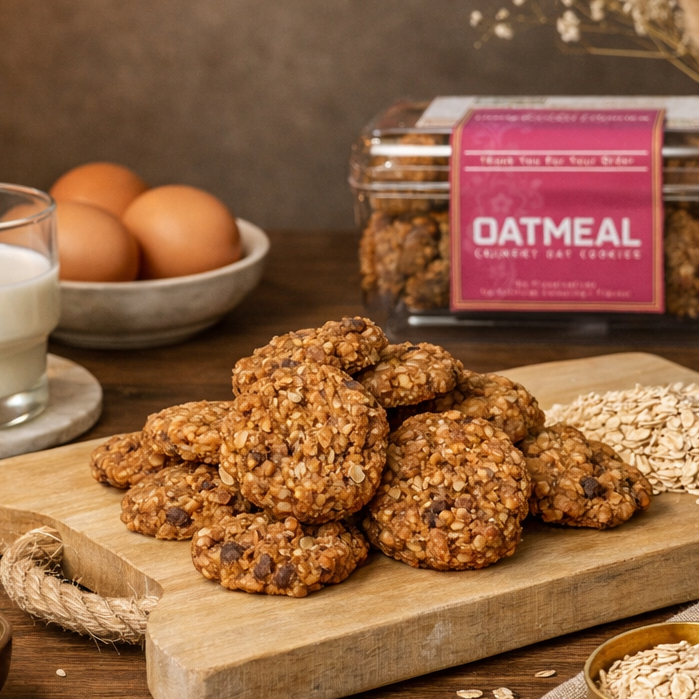 OATMEAL Cookies Choco Chips Crunchy Premium Spesial Butter | Kue Kering Lebaran Kemasan Hardtop 350gr dan Jar 750ml by RaMaChef