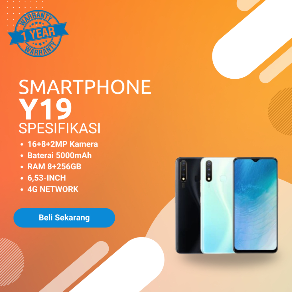 HP SMARTPHONE VIVO Y19 RAM 8GB/256GB GARANSI 12 BULAN, BATTERAY 5000mAh