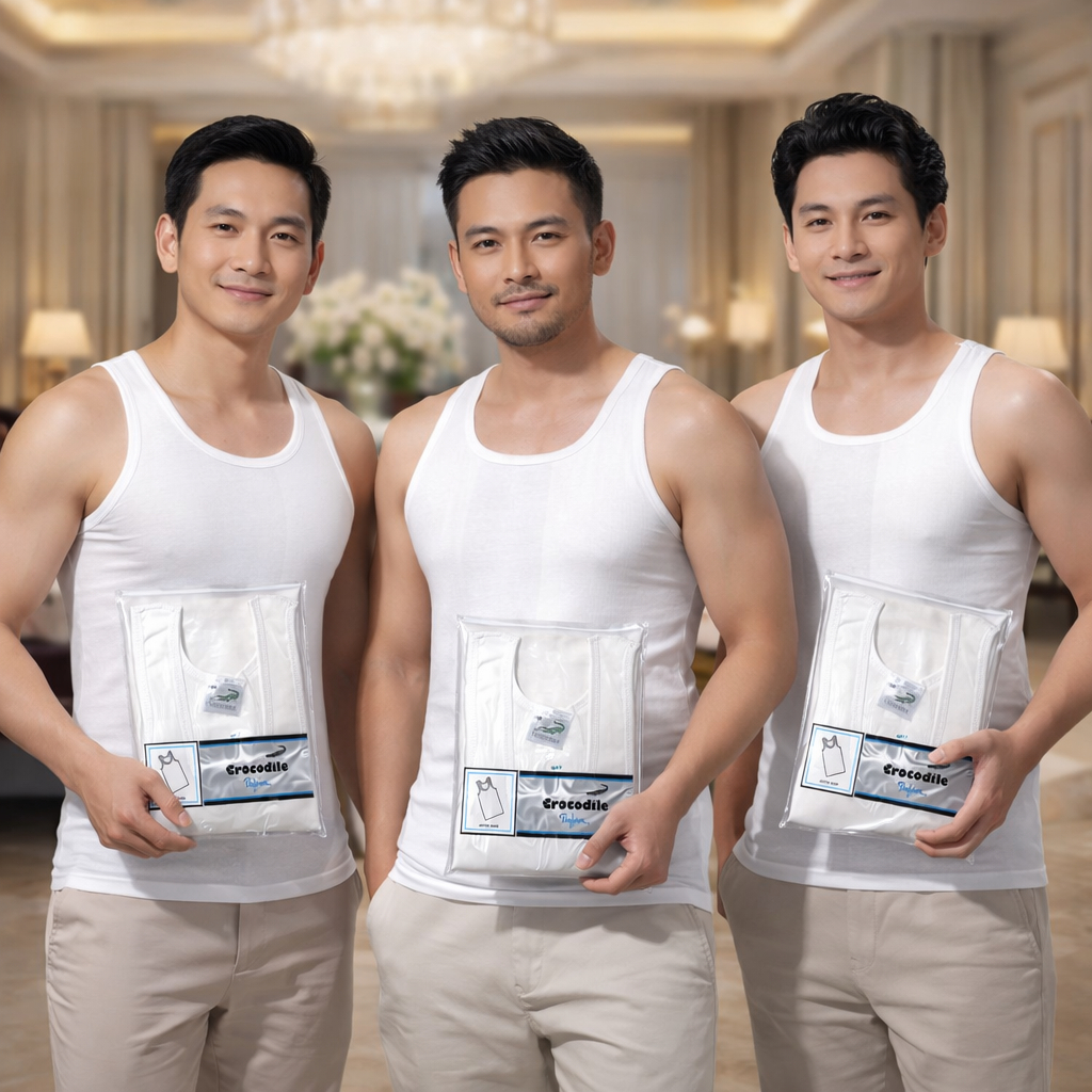 ( 3 Pcs ) Singlet Pria Crocodile 801-V || Singlet Putih Crocodile 801v Original || Kaos Dalam Pria D