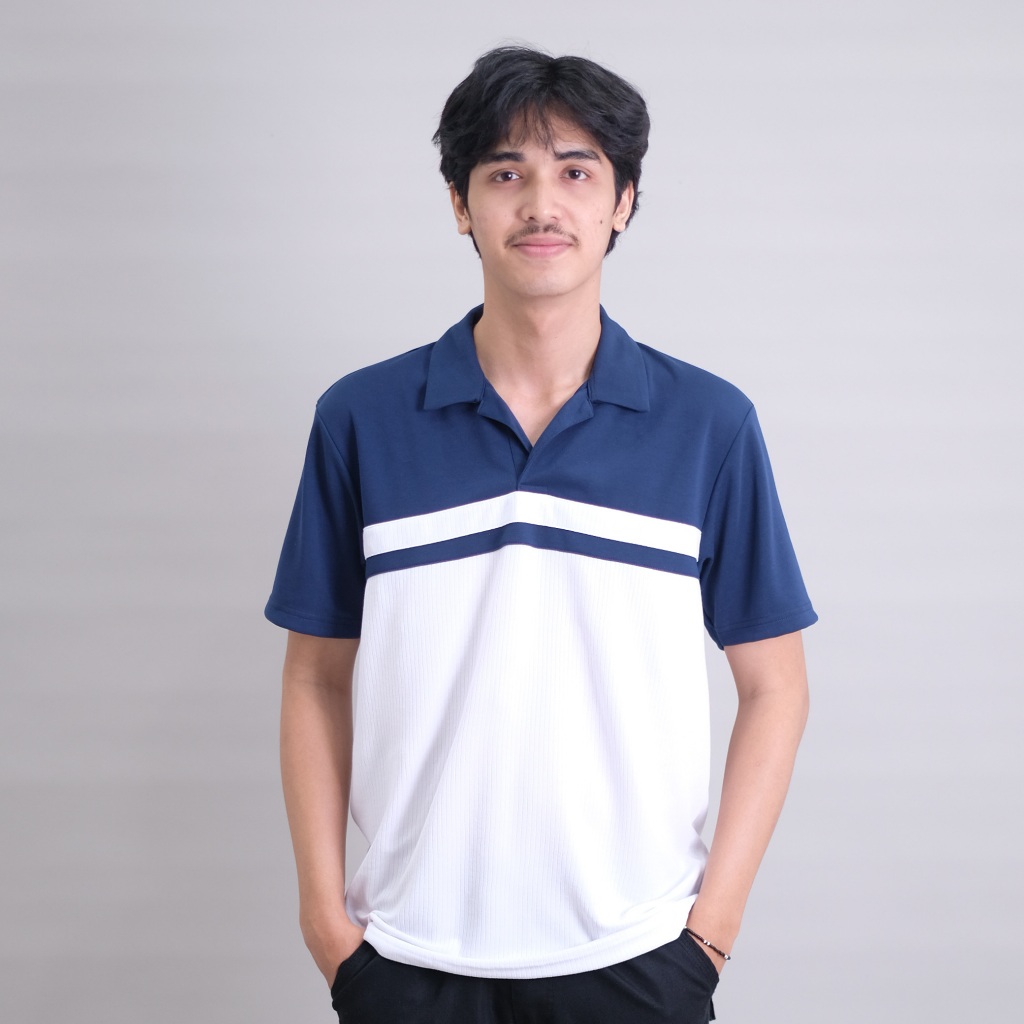 POSHBOY Polo Shirt Shibuya Warna Navy - Polo Shirt Pria Lengan Pendek Kaos Berkerah Pria Bertekstur 