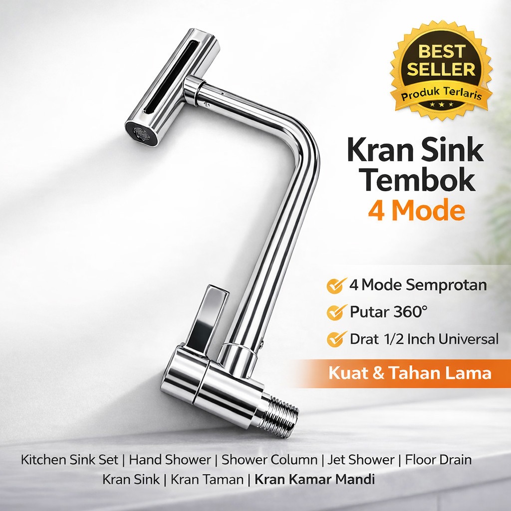 KRAN AIR TERJUN 4 MODE MODEL TEMBOK/KRAN SINK TEMBOK WASTAFEL/KRAN SINK TEMBOK AIR TERJUN/KRAN SINK 