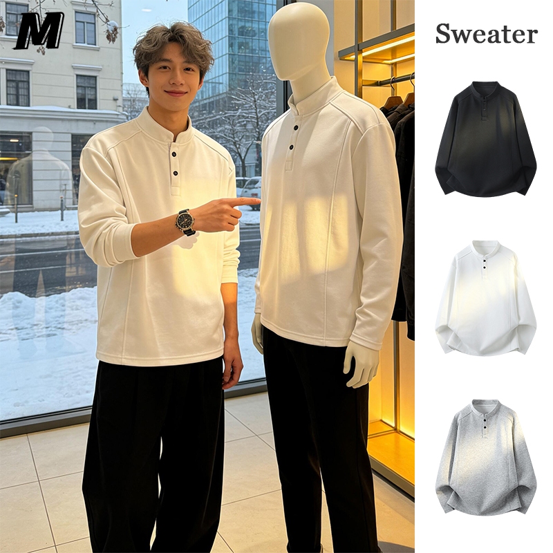 Kaos Kancing Lengan Panjang Kaos Henley Pria Basic Tshirt Cotton Kaos kancing polos Kaos Atasan Pria