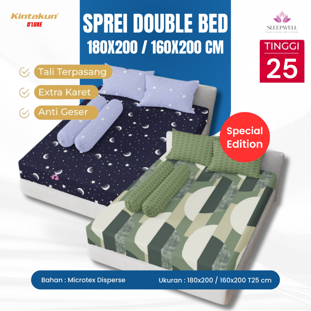 KINTAKUN Sprei 180x200 / 160x200 Tinggi 25 Cm Karet Double Anti Geser Dluxe SP T25 Sleepwell