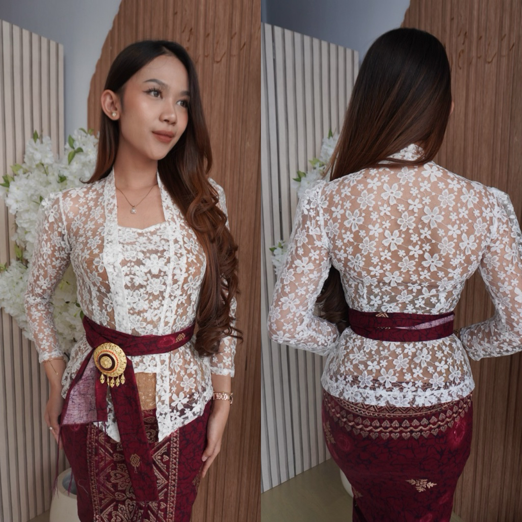(kebaya saja) kebaya brokat putih klasik motif H / kebaya bali / kebaya jadi