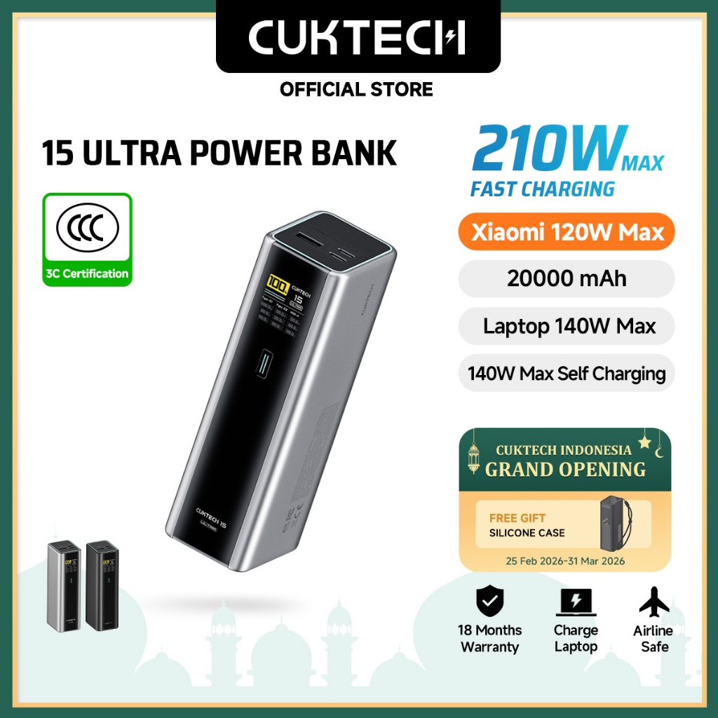 [Promo Grand Opening] CUKTECH Powerbank CCC 210W Max 20000mAh PD3.1 Fast Charging Smart Digital Disp