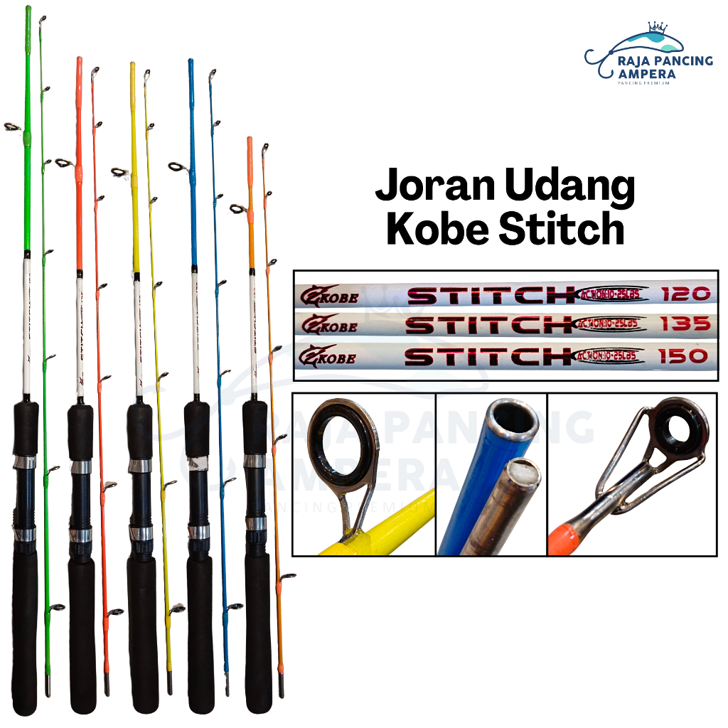 Joran Kobe Stitch Stik Pancing Udang Murah Fiber Solid 8 ring Full Eva Lentur
