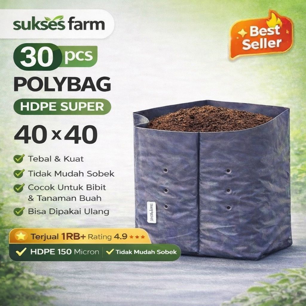 Polybag Tanaman HDPE Super Tebal 40x40 | Hitam | Isi 30 pcs | Premium