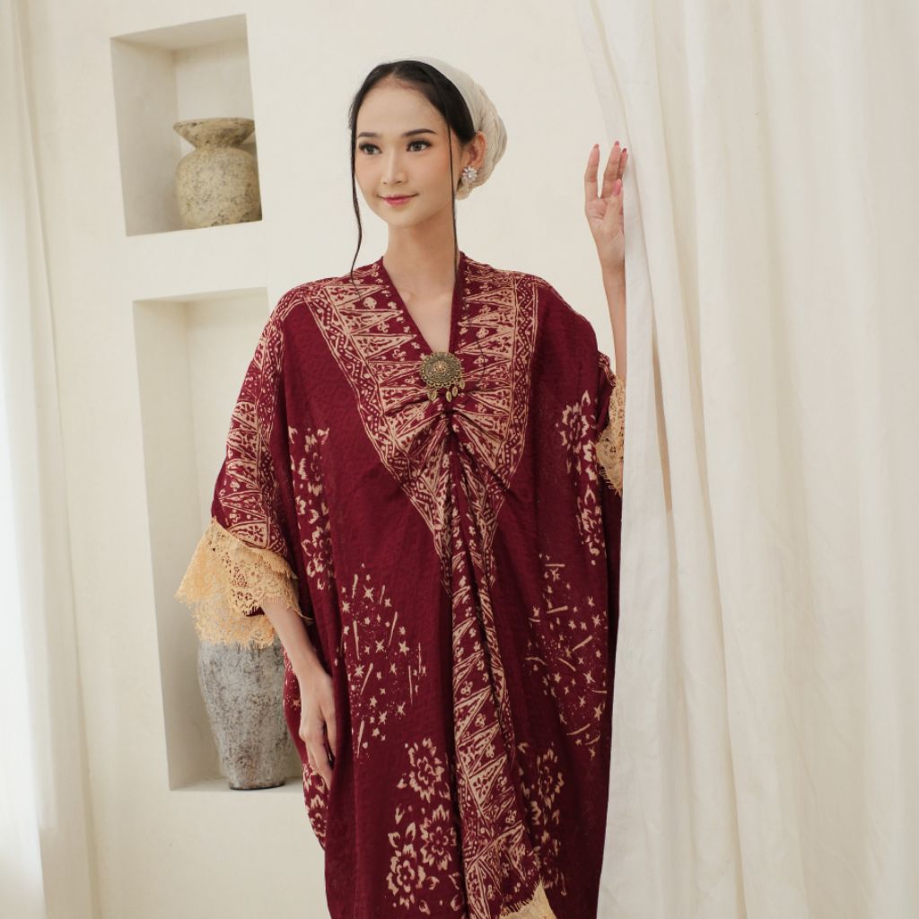 Dress Kaftan Batik Wanita Bahan Viscose Premium by Khalisa Batik - Maroon