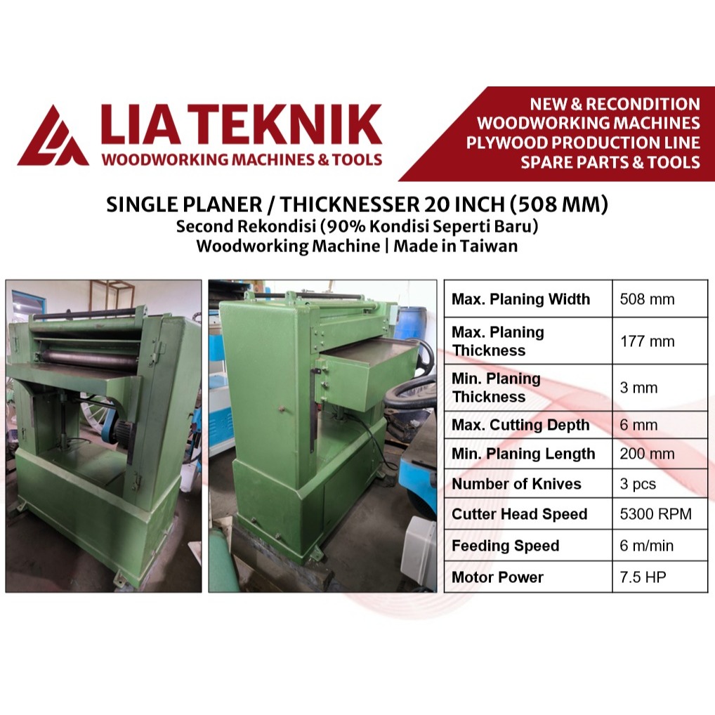 Mesin Single Planer 20 Inch Thicknesser Mesin Ketam 20 Inch Dinamo Dalam Second Rekondisi 90% Kondis