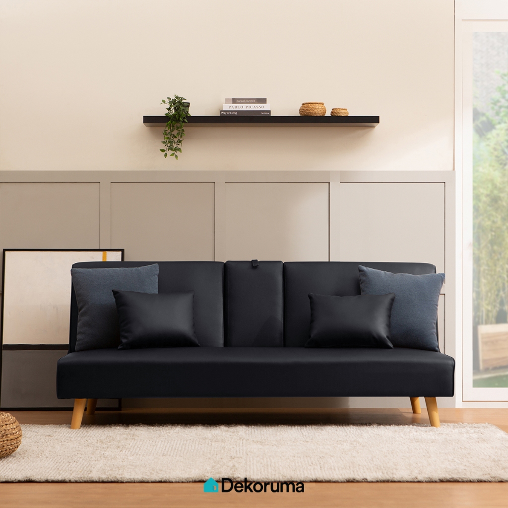 Dekoruma DAITO Sofa Bed Kulit / Sofa Bed / Sofa 3 Seater - Hitam