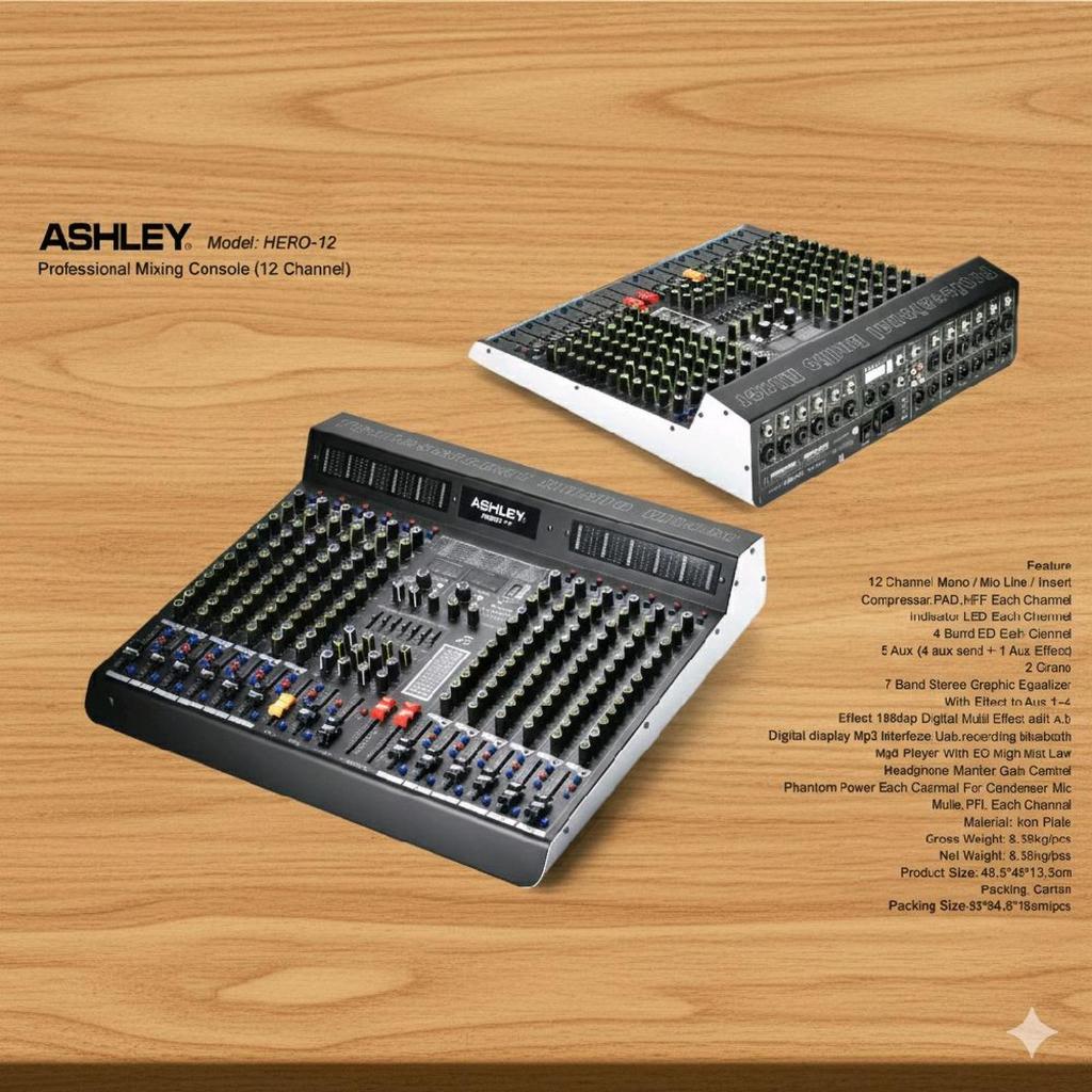Mixer Ashley New Hero 12 Channel Hero12 Compressor Bluetooth USB Recording ORIGINAL TERBAIK