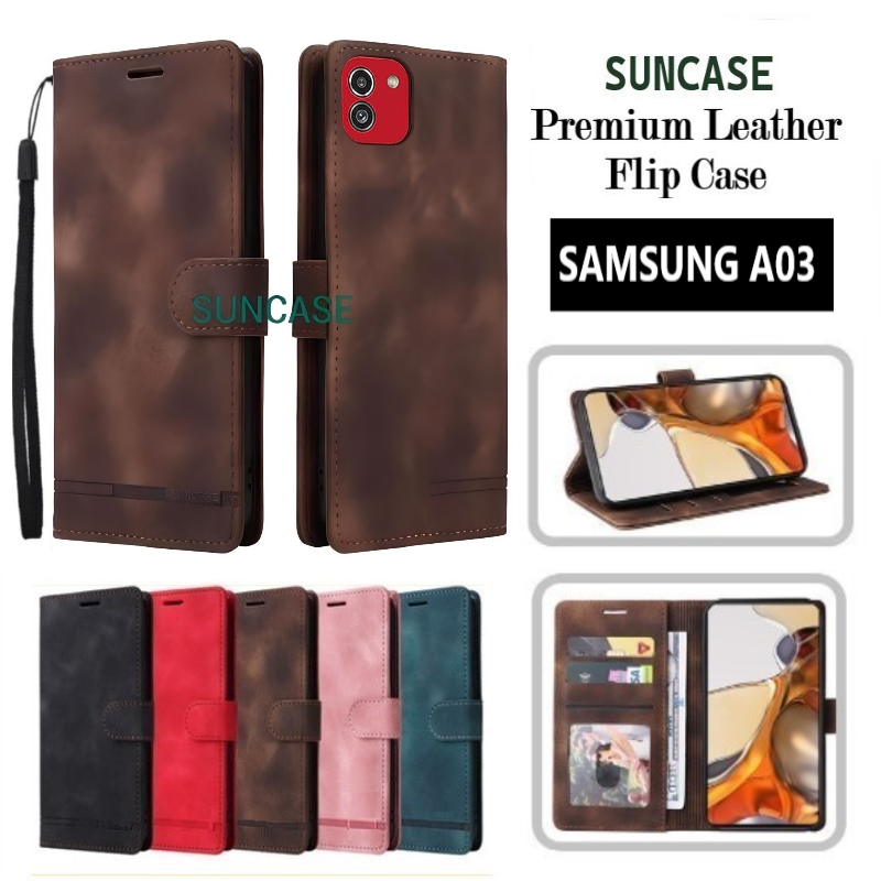 Casing hp SAMSUNG A03 model flip dompet softcase premium ada tali