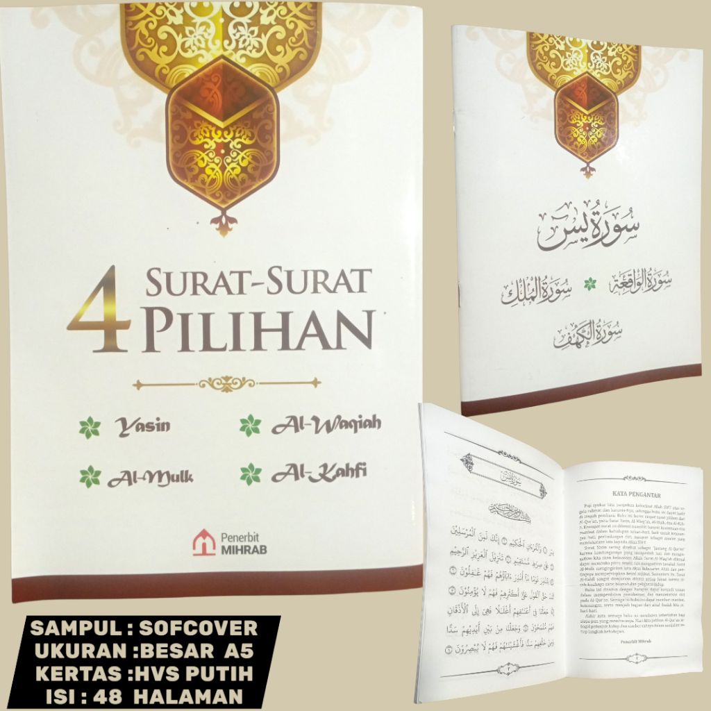 BUKU 4 SURAT-SURAT  PILIHAN YASIN,AL-WAQIAH,AL-MULK,AL-KAHFI A5 HVS( MIHRAB)