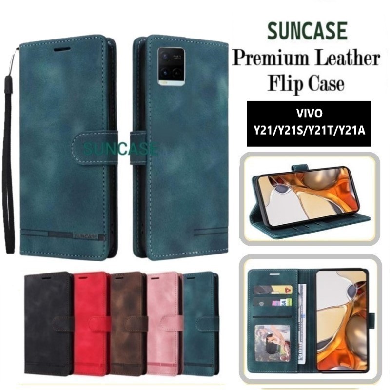 Casing hp VIVO Y21 Y21T Y21S model flip dompet softcase premium ada tali