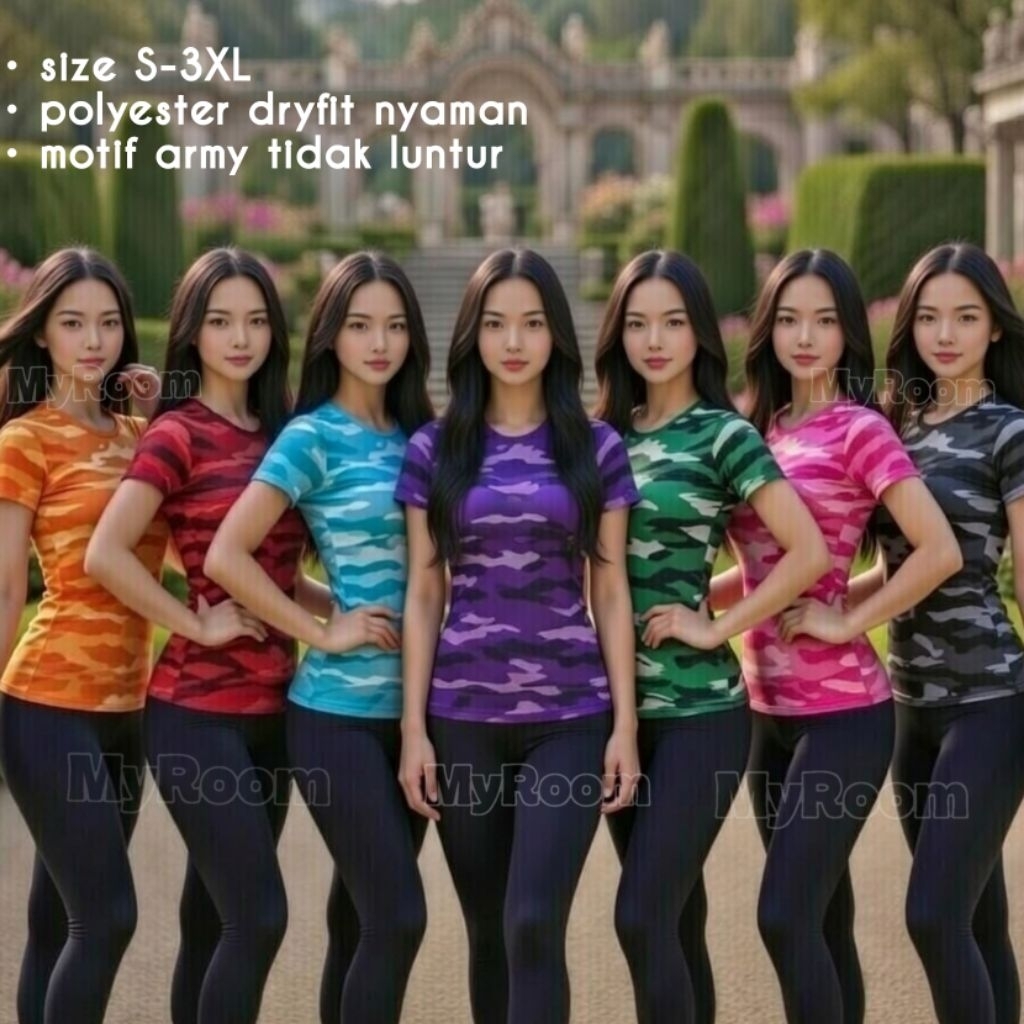 Kaos sport wanita JUMBO baju olahraga cewek aerobik zumba atasan army camo pendek senam cewek (bnbp-