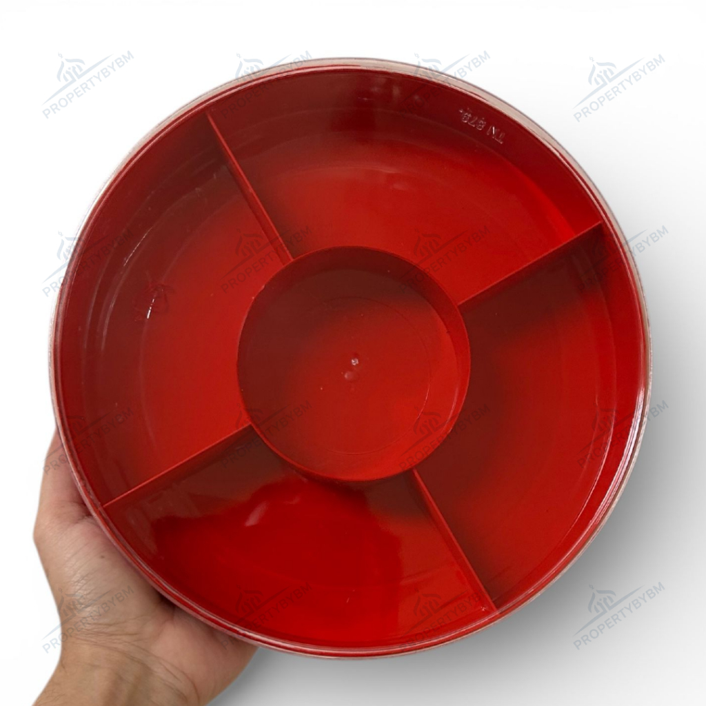Toples Kue Kering Bulat Sekat 5 Besar Diameter 24cm Tinggi 4cm Kondisi Bagus Toples Nuai Tray TN 879