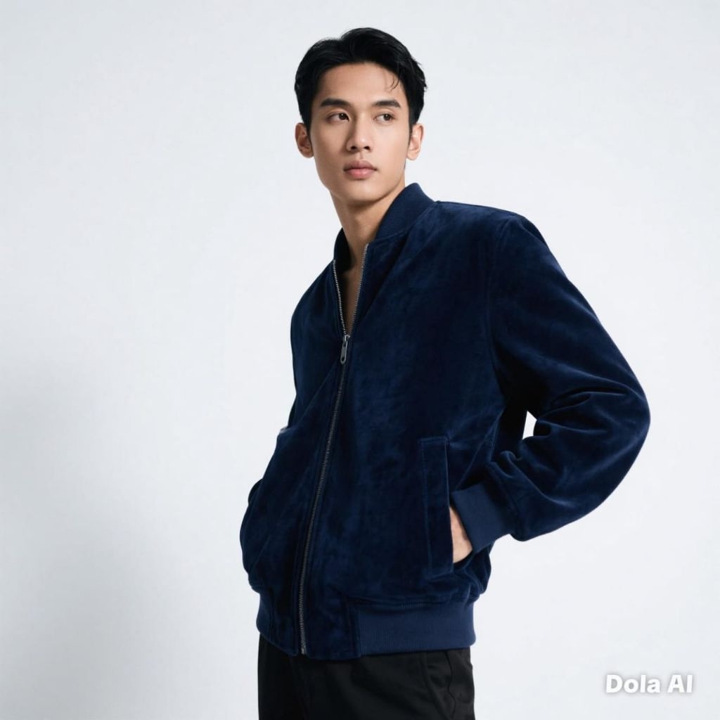 Jaket Bomber Navy Suede Premium Luxury HiLas