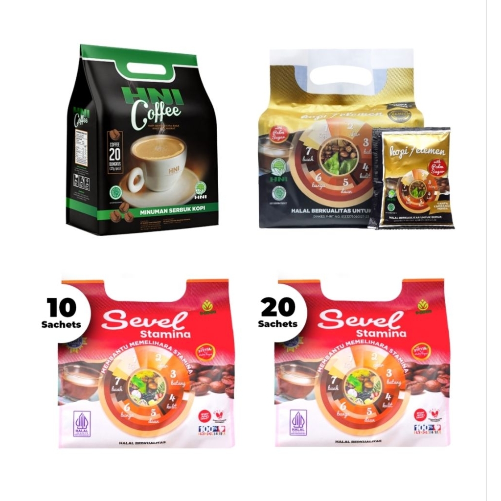 4 Variants HNI Coffee, Kopi 7 Elemen Premium,HNI Kopi Sevel 7 Elemen