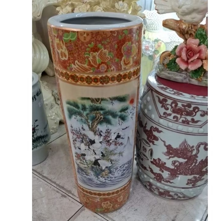 tempat payung tinggi 60 cm motif burung bahan keramik import cina/wadah payung besar guci keramik co
