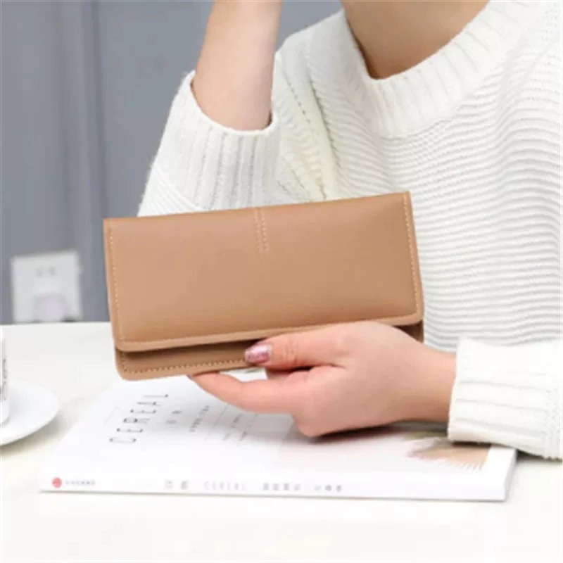 CLODY - Dompet Panjang Wanita Simple Polos Dompet Lipat Kulit PU Fashion Daily Dompet HP