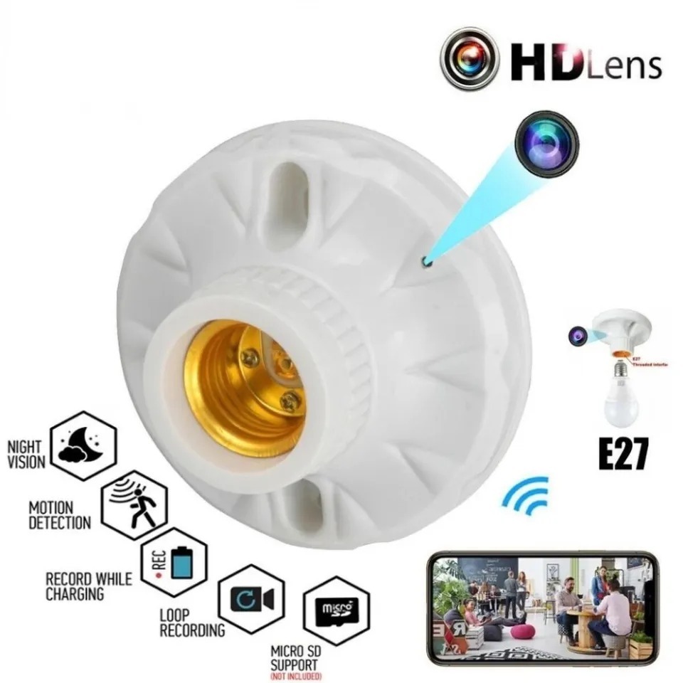 FIT-DIY IP Camera CCTV WiFi 1080P Kamera Fitting Lampu Bulb Holder CCTV Tersembunyi Pengawas Keamana