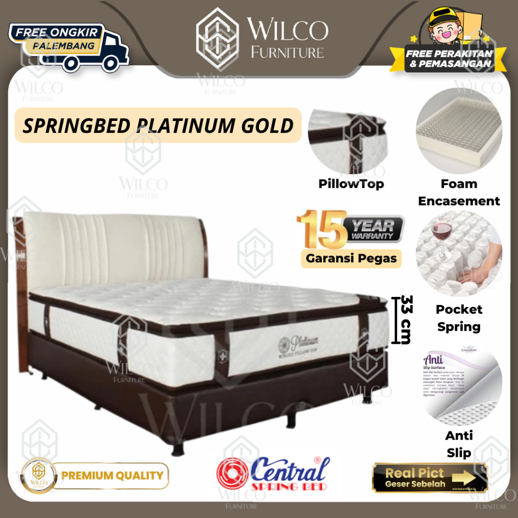 Kasur Springbed Central Platinum Single Pillow Top / Matras Tebal 33CM - Matras Aja, 120x200