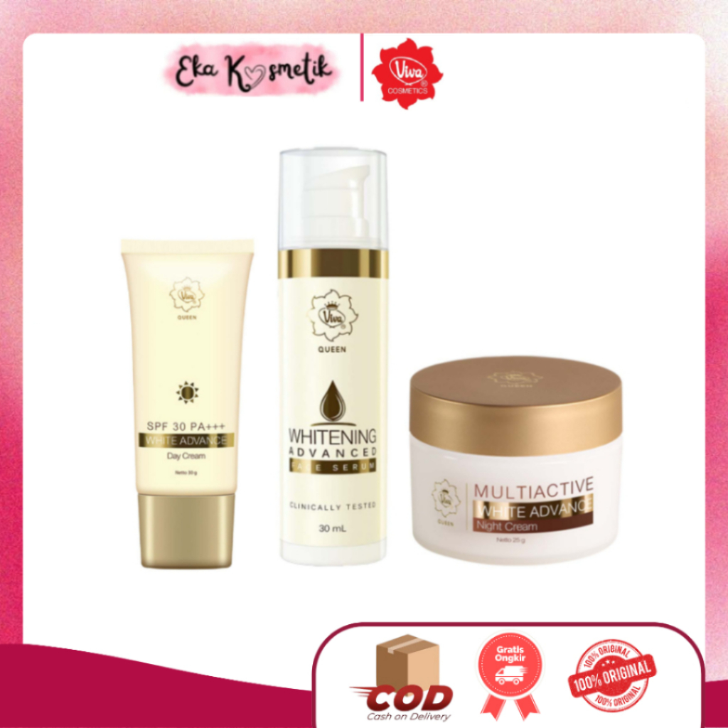 VIVA Queen Paket Perawatan 3-in-1 Advanced Whitening Sunscreen Serum Night Cream / EKA KOSMETIK