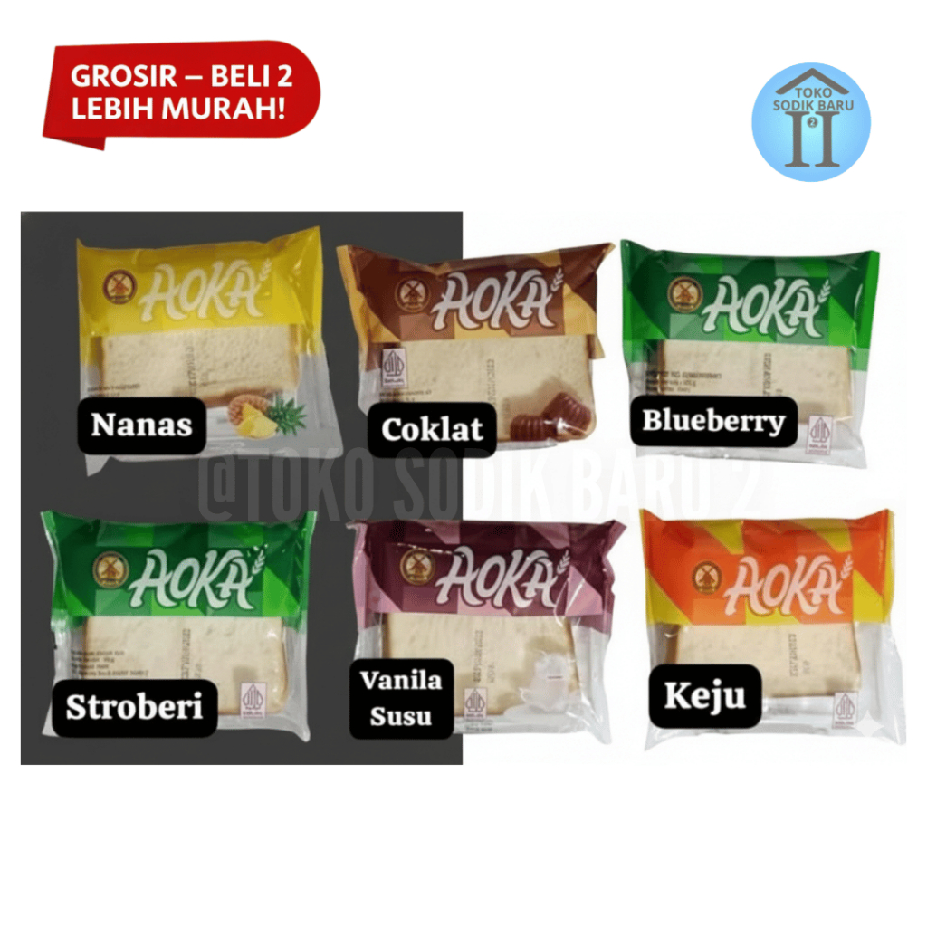 TSB II Roti Aoka Panggang Lembut Aneka Rasa (Coklat, Keju, Blueberry, Stroberi, Nanas, Vanilla) - Ro