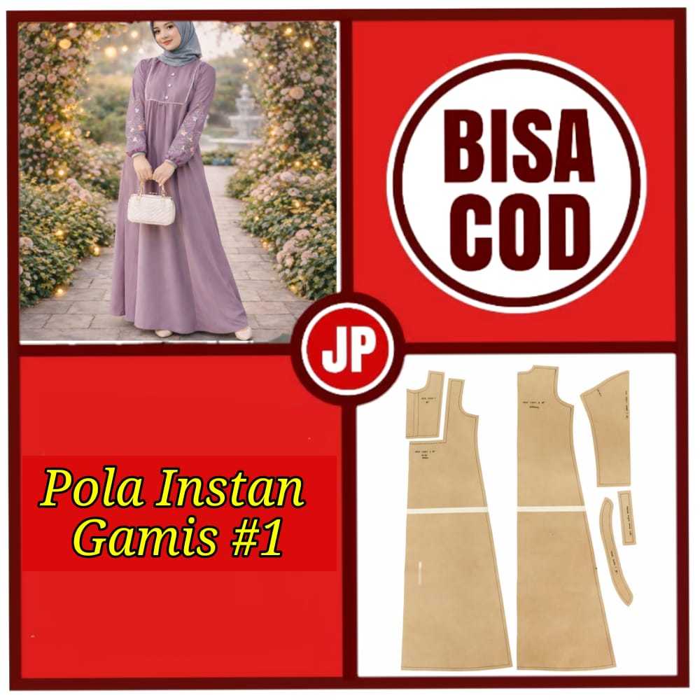 Pola Instan Gamis #1/Pola Gamis Sayar,i/Pola Jahit Gamis/