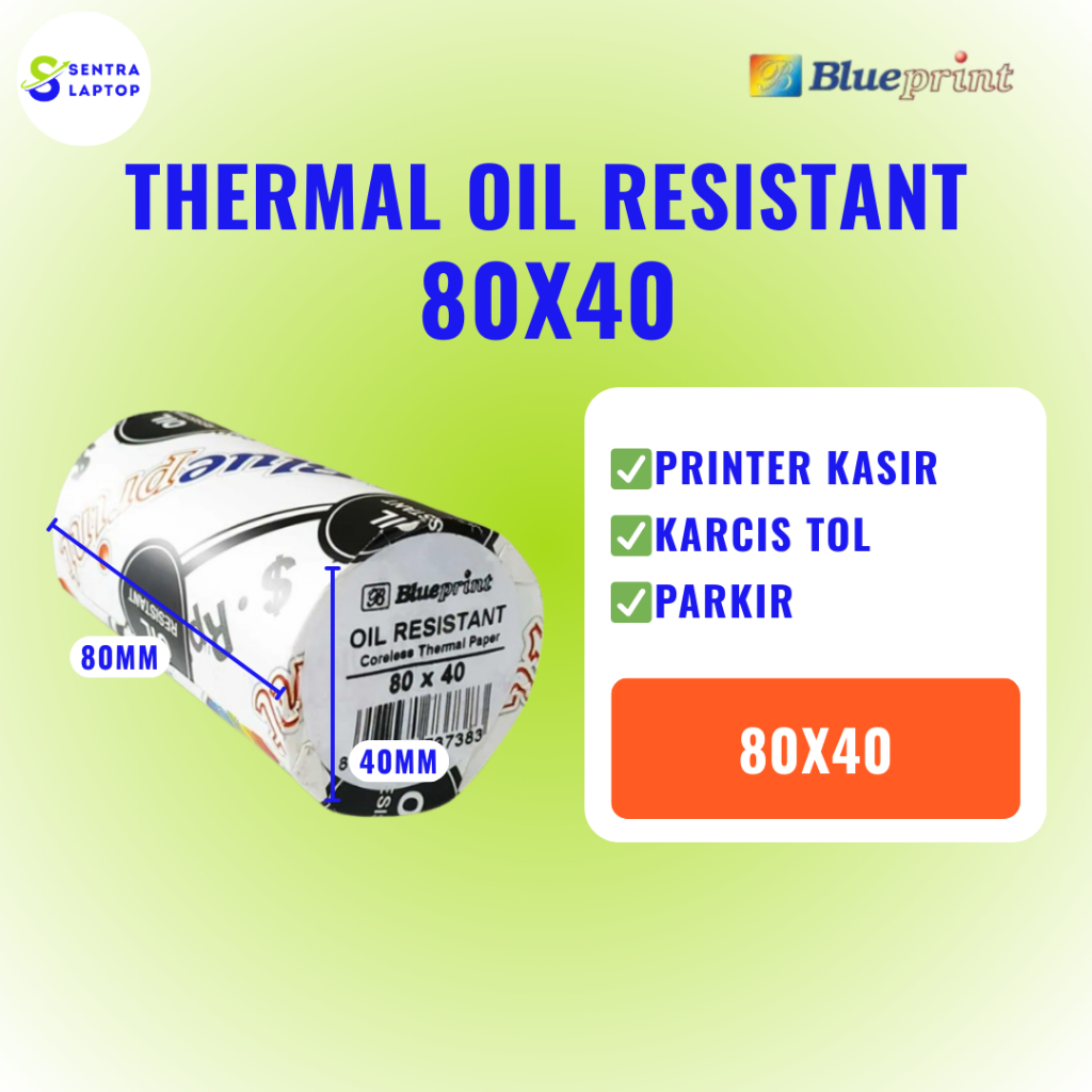 Thermal Oil Resistant BLUEPRINT Kertas Struk TAHAN LAKBAN 80x40 mm